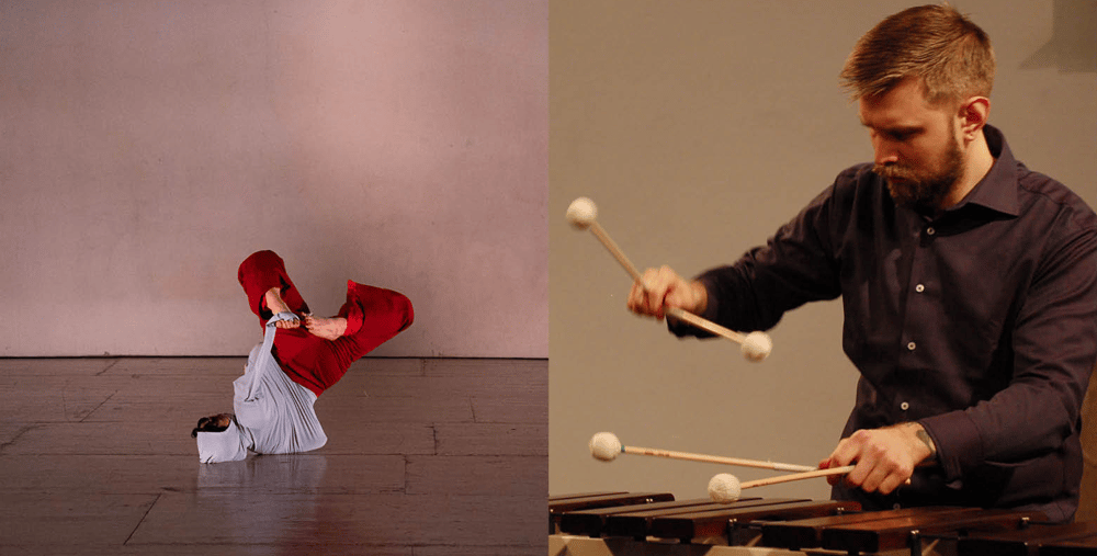 Kollage av två bilder; en kvinna dansar och en man spelar ett musikinstrument.