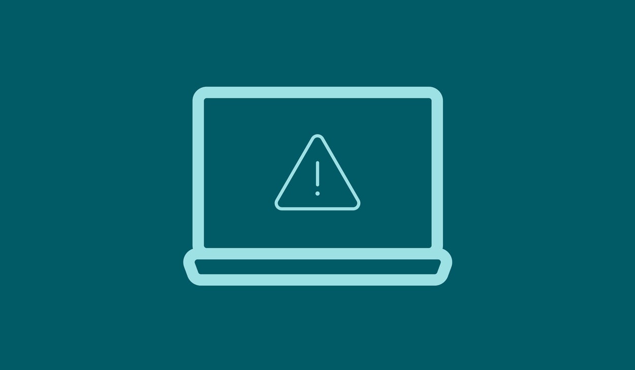 Illustration med dator, varningstriangel