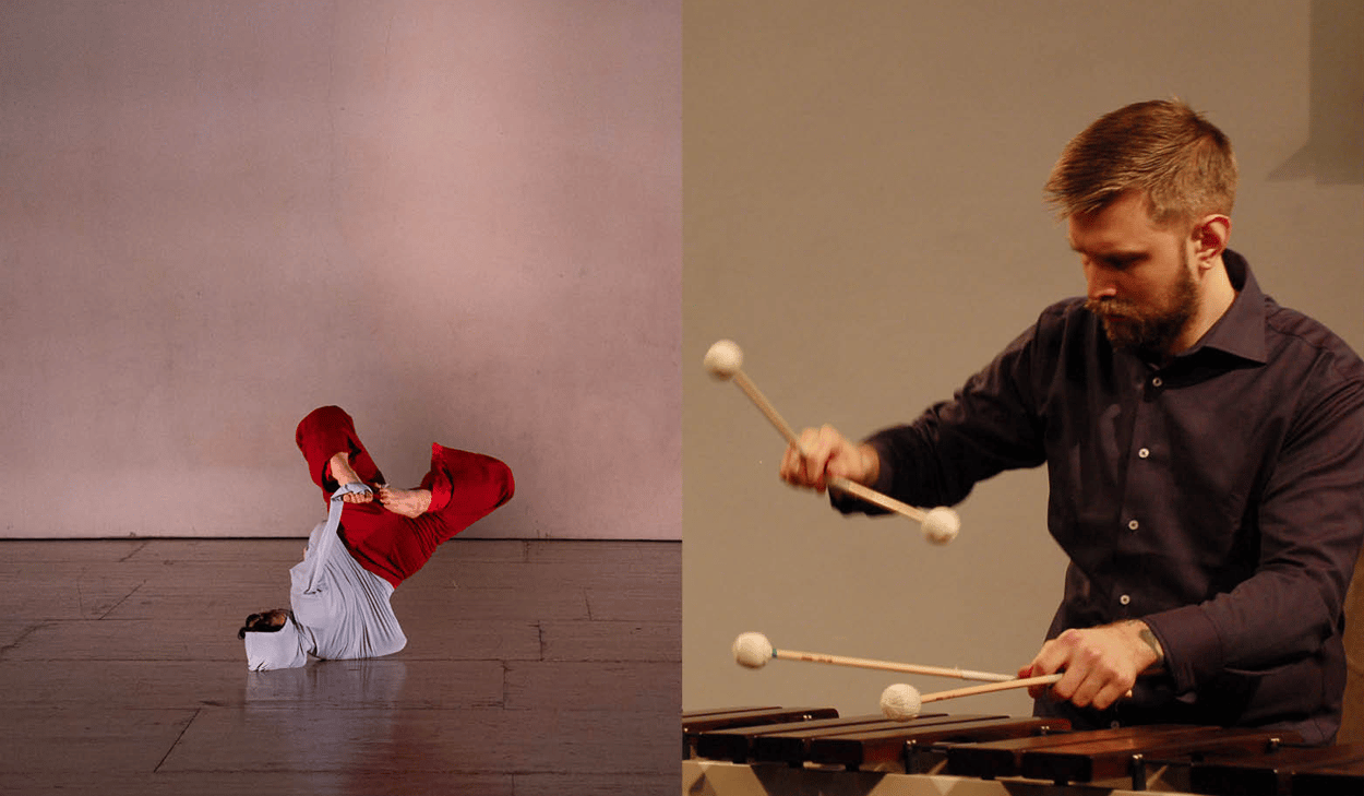 Kollage av två bilder; en kvinna dansar och en man spelar ett musikinstrument.