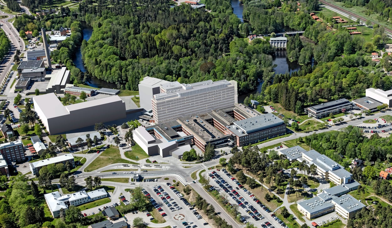 Bilden visar Framtidsbyggets byggprojekt på Gävle fokus. Hus 62 ligger till vänster i bild på den södra tomten. 