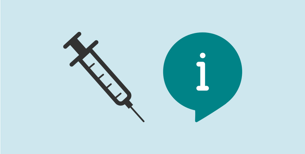 Spruta och pratbubbla med ett i inuti