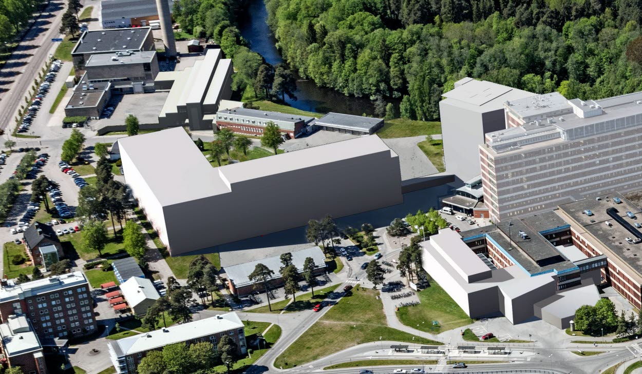 Bilden visar Framtidsbyggets byggprojekt på Gävle fokus. Hus 62 ligger till vänster i bild på den södra tomten. 